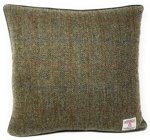 Harris Tweed Green Herringbone Double Sided Square Cushion Throw Pillow Cover - Picture 1 of 5