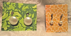 Earrings~2 Pair~Faux Pearl~Gold Tone Dangle~Faux Pearl Clip On~Pre-Owned~1980's - Picture 1 of 10