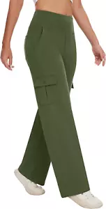 Yoga Cargo Pants Women Wide Leg Pants with Pockets High Waist Stretch Dress Casu - Picture 1 of 12
