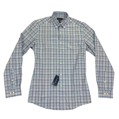 Club Room Mens Slim Fit 4-Way Stretch Plaid Dress Shirt Light Blue 14-14.5 - Image 1 of 4