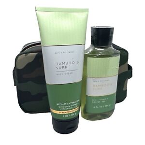 New Bath & Body Works BAMBOO & SURF Men's 3-in-1 Body Wash, Cream, and Bag Set