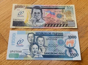 Philippines 60th Commemorative 500 and 1000 Piso 2009 crisp uncirculated - Picture 1 of 2