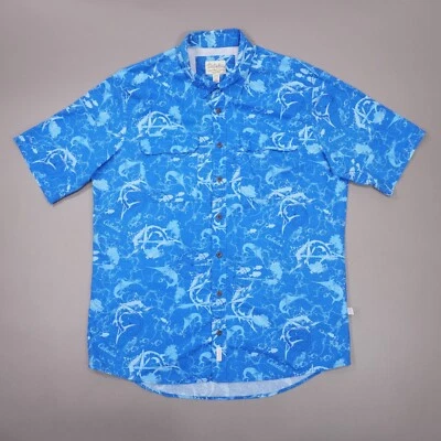Cabelas Docksider Swordfish Vented Short Sleeve Shirt Mens XL Blue Cotton EUC - Image 1 of 4