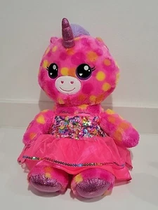 Build-A-Bear BAB 18" Unicorn Plush Toy Sparkly Hot Pink Yellow Polka Dots EUC - Picture 1 of 9