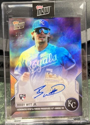 Bobby Witt Jr. 2022 Topps Now MLB #21 - RAINBOW FOIL Autograph Auto RC #'d 1/1 - Image 1 of 2