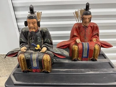 Lot Of 2 Japanese Hollow Carved & Lacquered Wood Shogun, Edo Period 19th Century - Image 1 of 4