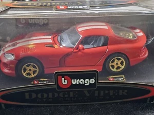 Burago 1997 Red Dodge Viper GTS Coupe White Stripes 1/24 Scale Diecast Model Car - Picture 1 of 11
