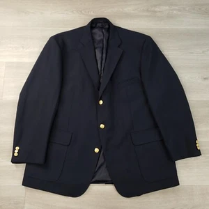 Orvis Vintage Blazer Men's 48R Navy Blue Three Button Gold Logo Buttons Made USA - Picture 1 of 18