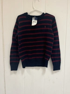 NWT Polo Ralph Lauren Youth Boys Size 5 Navy & Burgundy Striped Sweater - Image 1 of 4