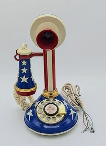 Vintage Deco-Tel 70's American Flag Candlestick Rotary Telephone Americana USA  - Picture 1 of 5