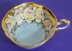 Rare Paragon England Pink & Yellow Rose on Heavy Gold Blue Tea Cup Only 483 - Picture 1 of 6