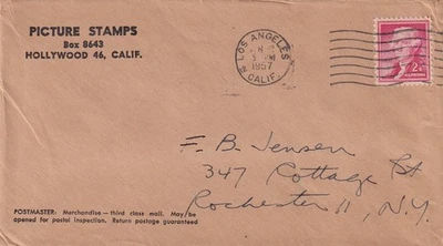 US Picture Stamps Hollywood California 1957 to Rochester NY cover SA63 - Image 1 of 2
