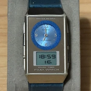 Casio FS-05 Dual Time Film Watch Analog Digital 2337 Mod Slim Watch Blue Sparkle - Picture 1 of 12