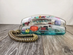 80s Retro Clear Neon Turquoise Teleworks Novelty See Through Telephone - Picture 1 of 8