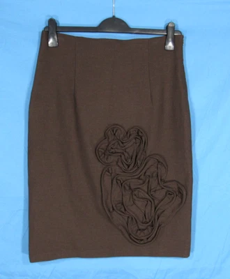 POLECI Dark Brown FLORAL EMBELLISHED Zip DARTED Straight/Pencil Skirt Sz 12 - Image 1 of 4