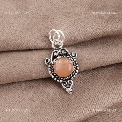 Argento Sterling Pesca Pietra di Luna Gemma Boho Sacrale Chakra Compleanno Nuovo - Immagine 1 di 4