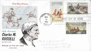 1964 FDC, #1243, 5c Charles M. Russell, Fluegel Cover - combo - Picture 1 of 1