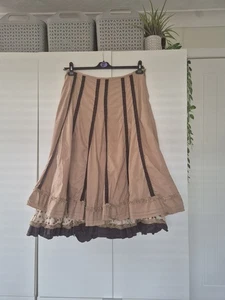 Per Una Marks & Spencer Boho Gypsy Midi Skirt Beige Brown Lace Size 16 Long - Picture 1 of 8