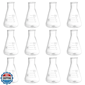 PATIKIL Erlenmeyer Flask, 12 Pcs 50ml Narrow Mouth Graduated Flasks Borosilic - Picture 1 of 5