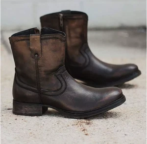 BED|STU Creighter abgenutzt Leder Reißverschluss Motorrad Herren Stiefel US 10-schwarz braun gescheuert - Bild 1 von 15