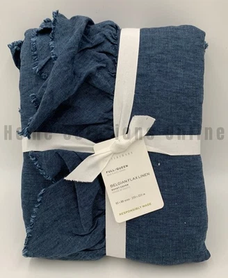 Edredón Pottery Barn Belga Lino Flecos Volantes Denim Completo Reina #Q10K Foto 1 de 3