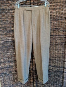Pantalones de vestir vintage Polo de Ralph Lauren de lana plisados con puños para hombre 33 x 28 marrón - Imagen 1 de 12