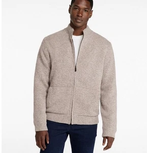 LL Bean Men's M Lambs Wool Beige Sweater Full Zip Flannel Plaid Lined 500921 - Picture 1 of 10