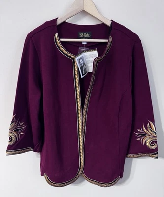 Blazer Chaqueta Bob Mackie Art Rojo Borgoña Hoja Bordada 1X Nuevo con Etiquetas Artístico Boho Foto 1 de 4
