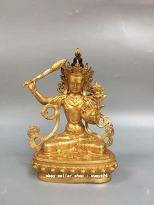 Tibet Buddhism Bronze Gilt Wenshu Manjushri Goddess Buddha Hold Sword Statue - Picture 1 of 9