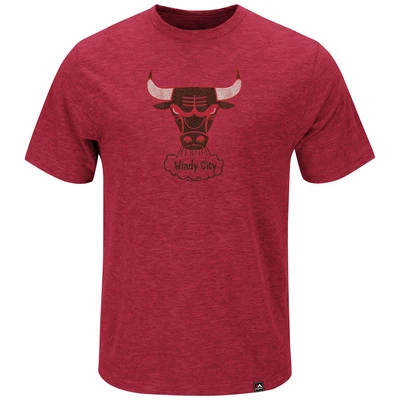 MAJESTIC NBA T-Shirt Chicago Bulls Hours Vintage Red Hardwood Classic Windy City