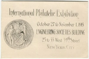 int. PHILATELISTISCHE AUSSTELLUNG 1913, WEST 39TH STREET, NEW YORK - USA Postkarte - Bild 1 von 2