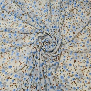 Blue Ditsy Floral Chiffon Fabric Costume Dress Drape Craft Material Meter 58" - Picture 1 of 5
