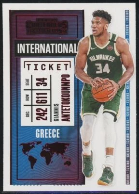 2020-21 Panini Contenders Giannis Antetokounmpo Red Foil International Ticket - Image 1 of 2