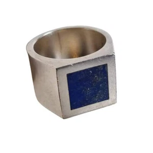 925 Silver Brutalist Lapis Lazuli Ring, Geometric Design, 1990s. - Picture 1 of 11