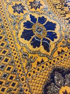 Elegante blau und gold Decke 84" x 78" handgeknüpft Fransen Königin - Bild 1 von 7