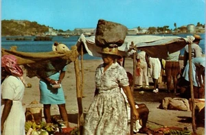 Locals Shopping at the Market Place, St. John's, Antigua Postcard - Picture 1 of 2