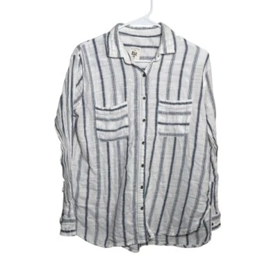 Blusa Top Billabong Para Mujer Mediana Rayas Abotonadas Manga Larga Cuello Foto 1 de 4
