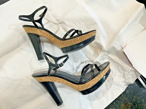 Ralph Lauren Black w/Cork Platform High Heel Sandals Sz 9M - Picture 1 of 8