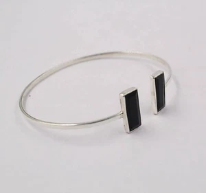 Baguette Black Onyx 925 Sterling Silver Daily Wear 6.5g Cuff Bracelet SB1048 - Picture 1 of 10