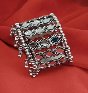 Indian Bangles Oxidized Kada Wedding Mirror Bracelet Fashion Jewelry Free Size - Picture 1 of 6