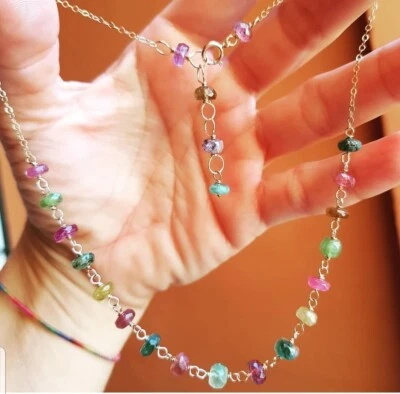 Multi tourmaline gemstones 925 sterling silver Bracelet jewelry Gift for her m66 - Image 1 of 4