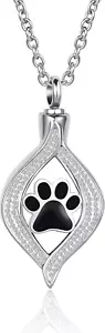 Dog Cat Black Paw Print Urn Necklace for Ashes Pet Cremation Stainless Steel ... - Picture 1 of 3