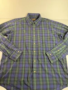 Vintage Eddie Bauer Bainbridge Blue Green Plaid Button Down LRG 46”c USA EUC! - Picture 1 of 8