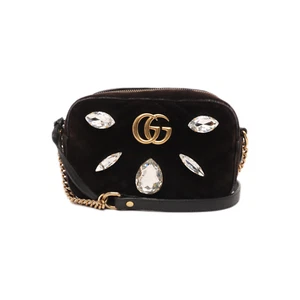 Authentic GUCCI GG Marmont Matelasse Black Velvet Crystal Mini 18cm Shoulder Bag - Picture 1 of 14