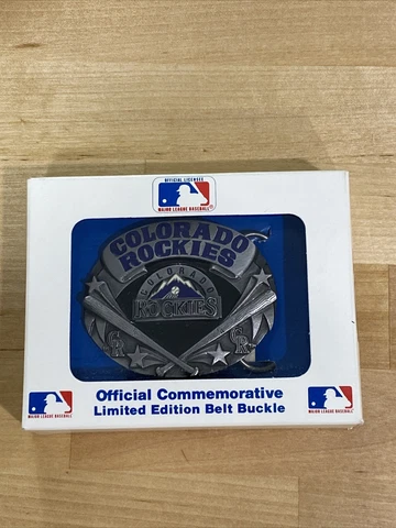 Colorado Rockies Belt Buckle Vintage MLB Baseball 1991 CO Bats Stars Cover