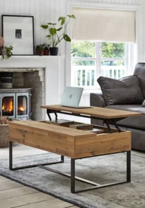Next Bronx Dark Oak Storage Coffee Table - Elevated Laptop Station Desk - Picture 1 of 6