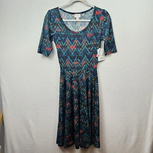 LulaRoe Dress Woman’s Size XS Blue Multicolor Native Print Nicole NWT - Picture 1 of 7