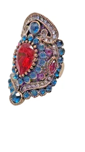 EUROPEAN boho style ORNATE ruby red rhinestone COCKTAIL Ring SIZE 8 - Bild 1 von 11