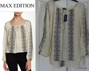 NWT MAX EDITION Split Sleeve Cross Stitch Embroidery Cotton Peasant Blouse LARGE - Bild 1 von 12