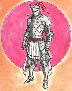 male figure drawing knight artist Jerome Cadd Ink watercolor pastel crimson moon - Picture 1 of 4